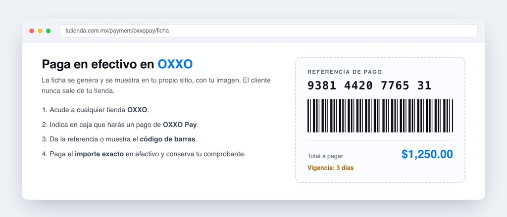 Ficha de pago que ve el cliente